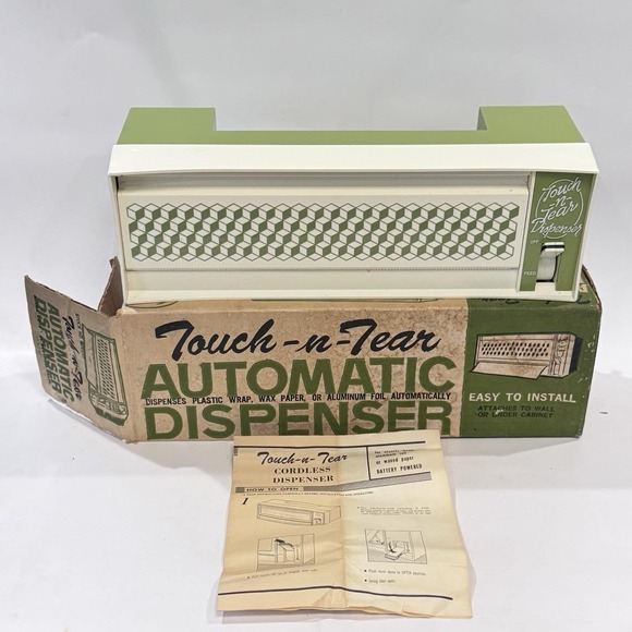 Other - Vintage 70's Touch-n-Tear Automatic Foil Wrap Wax Dispenser Avocado Green IOB